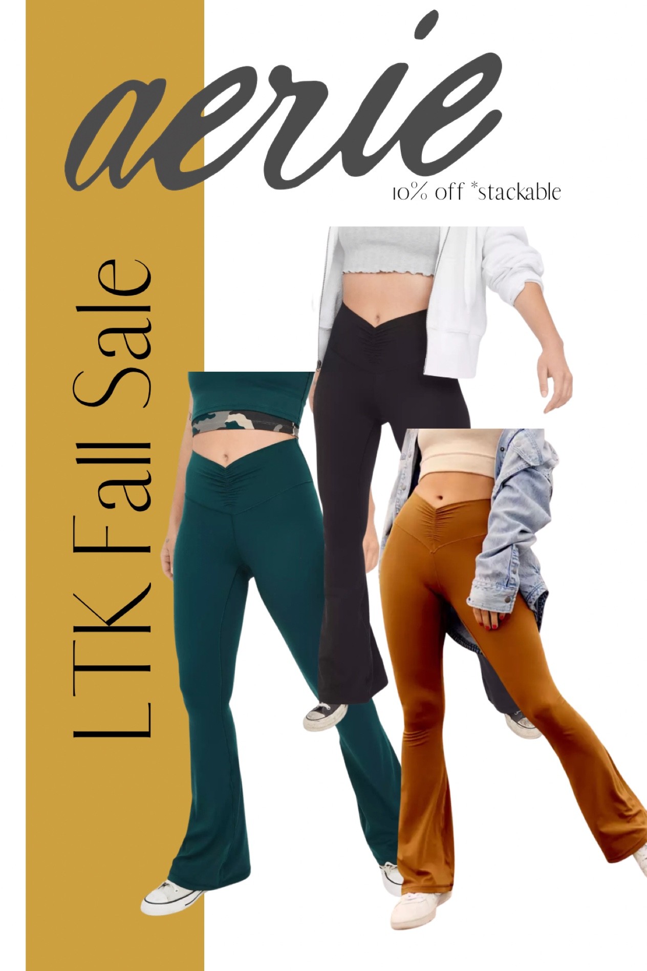 Aerie is 10% off sitewide AND can be stacked with other codes for the LTK Sale!! Today-Sept 20, exclusively in the LTK app.

Aerie, lounge, loungewear, comfy, comfortable clothing, clothing, yoga pants, flare leggings, v-waist, crisscross waist, athleisure, workout 

#LTKfit #LTKsalealert #LTKSale