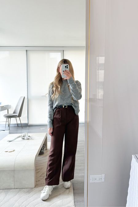 brown pants
brown trousers 
petite pants
petite workwear
office outfit with sneakers 

#LTKworkwear