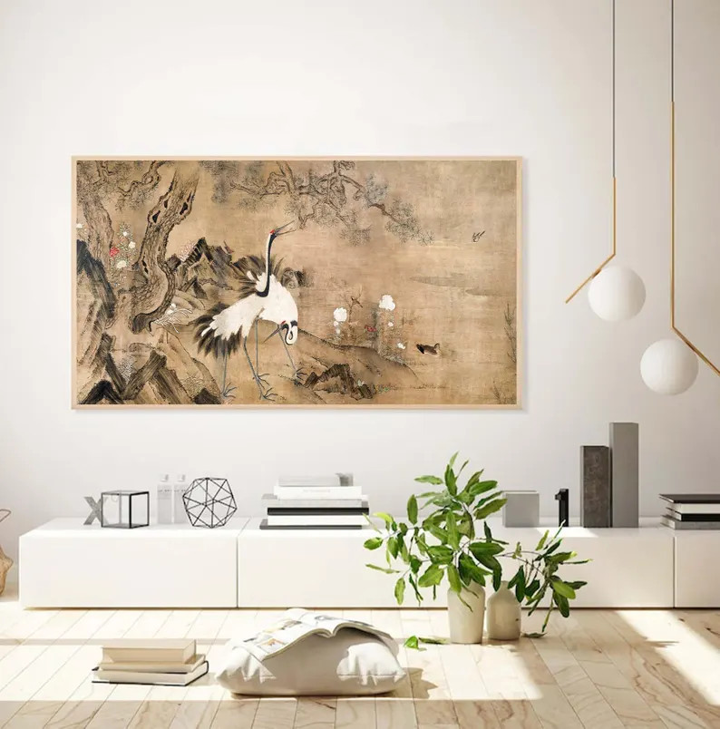 Samsung Frame TV Art Hisense Canvas TV Living Room Vintage Japanese Cranes Painting DIGITAL Downl... | Etsy (Global)