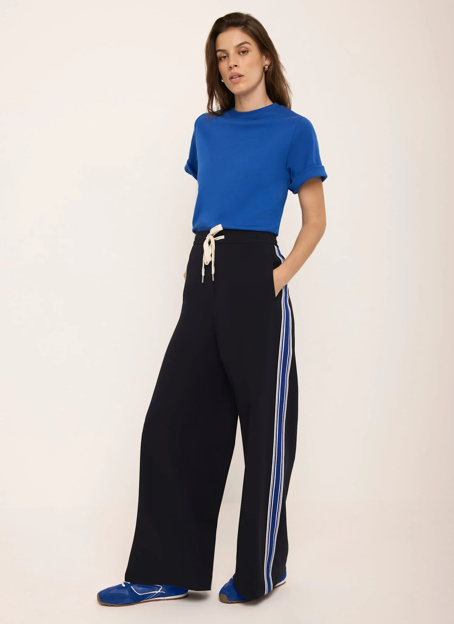 Navy Side Stripe Wide Trousers | Mint Velvet