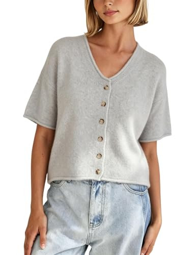 Xiaoxuemeng Women's Cropped Cardigan Short Sleeve Button Down Sweater Top | Amazon (US)