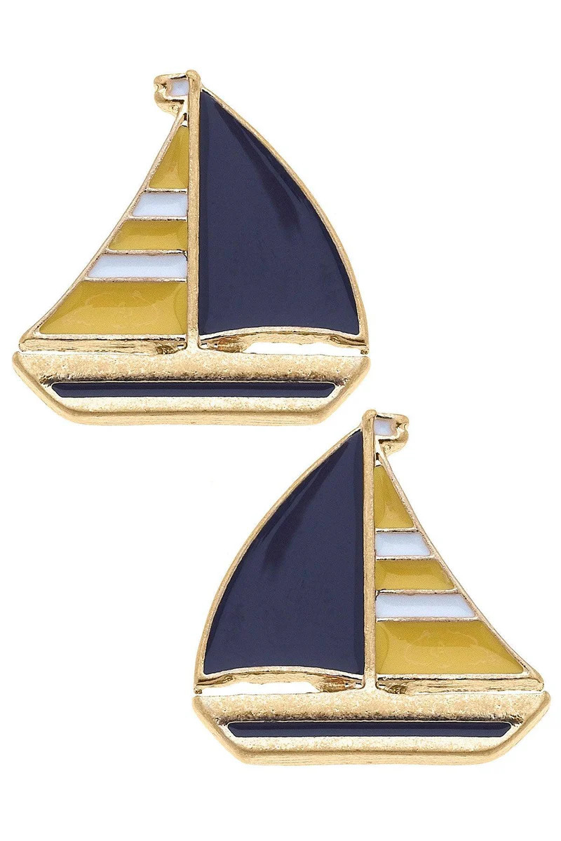 Penny Enamel Sailboat Stud Earrings in Yellow & Navy - FINAL SALE | CANVAS