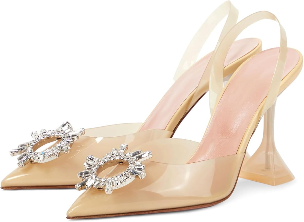 Women's Transparent Slingback Pumps Pointed Toe Clear PVC Crystal Buckle Decoration Triangle High... | Amazon (US)