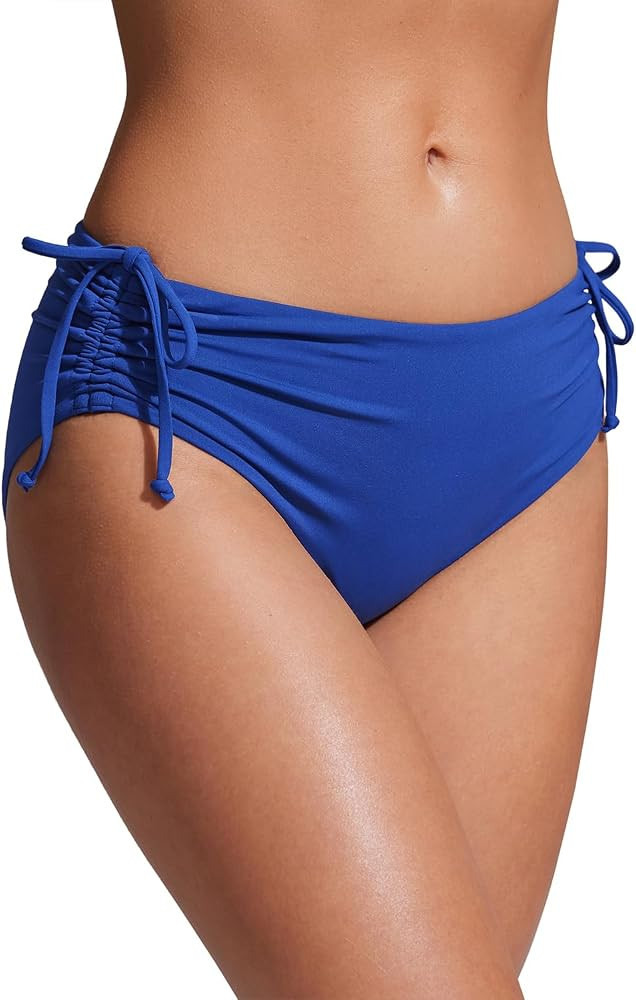 CRZ YOGA Mid Waisted Ruched Bikini Bottoms for Women - Full Coverage Bathing Swimsuit Adjustable ... | Amazon (US)