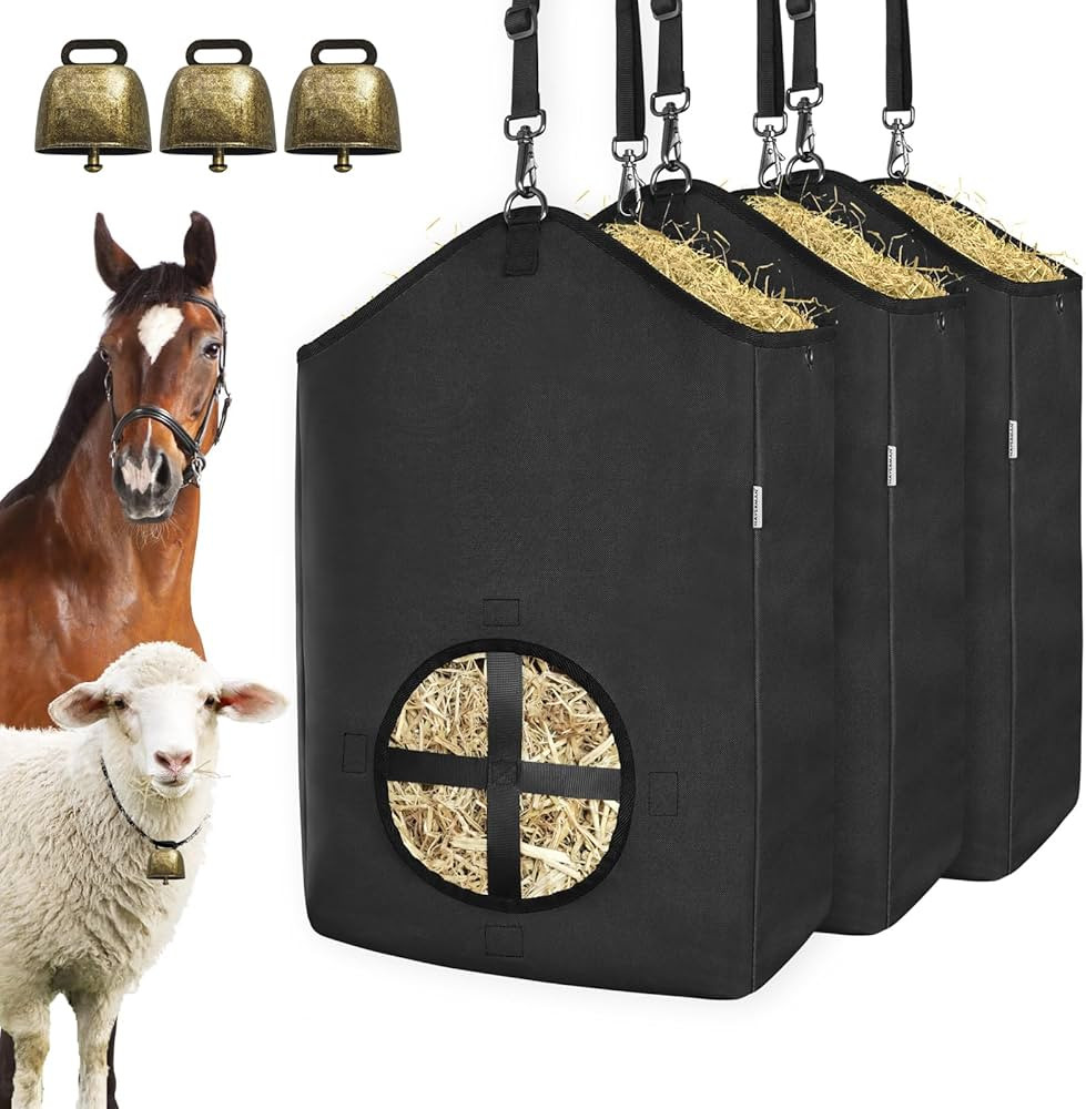 3 PCS Goat Hay Feeder,Hay Bags for Horses,Goats,Donkeys with Reinforced Oxford Fabric and High St... | Amazon (US)