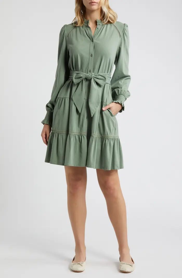 Caslon® Long Sleeve Organic Cotton Belted Dress | Nordstrom | Nordstrom