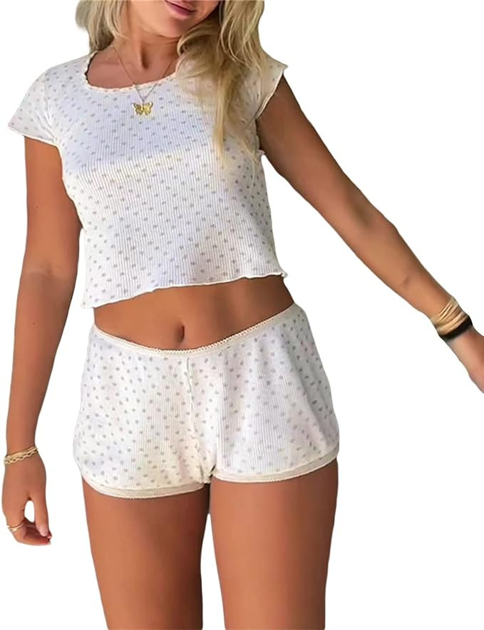 Multitrust Women Two Piece Matching Sets Knit Lounge Set Y2K Crop Tops and High Waist Shorts Summ... | Amazon (US)