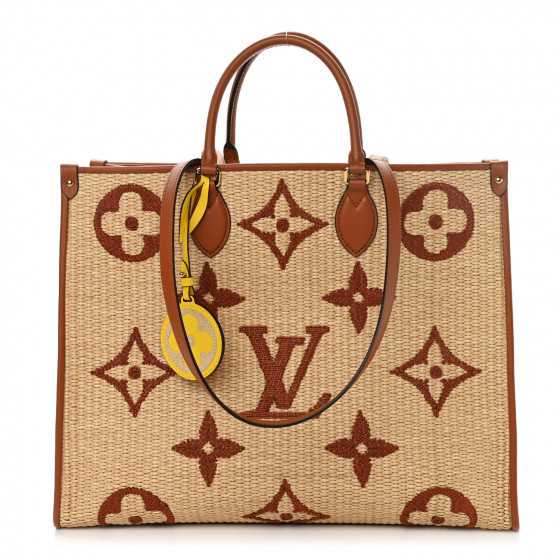 LOUIS VUITTON Raffia Calfskin Monogram Giant Onthego GM Tan | FASHIONPHILE | Fashionphile