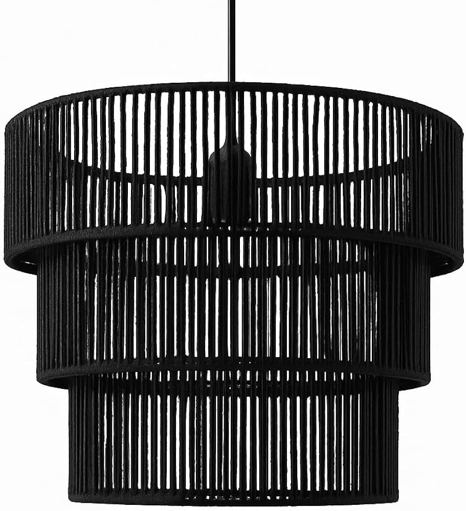 lagom Boho Rattan Chandelier Light Fixture, 16'' Hand-Woven Drum Pendant Light, Farmhouse Bamboo ... | Amazon (US)