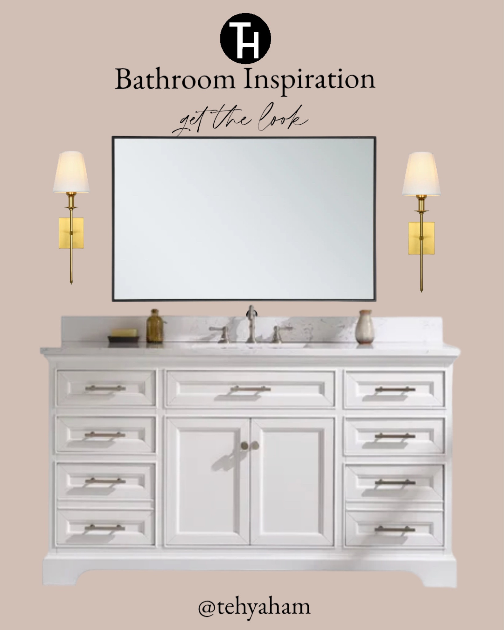 Bathroom Inspiration

Home building
Building materials 
Vanity 
Lights
Sconce lights
Mirror
Gold
Black
Modern
Contemporary 

#LTKFind #LTKhome #LTKstyletip