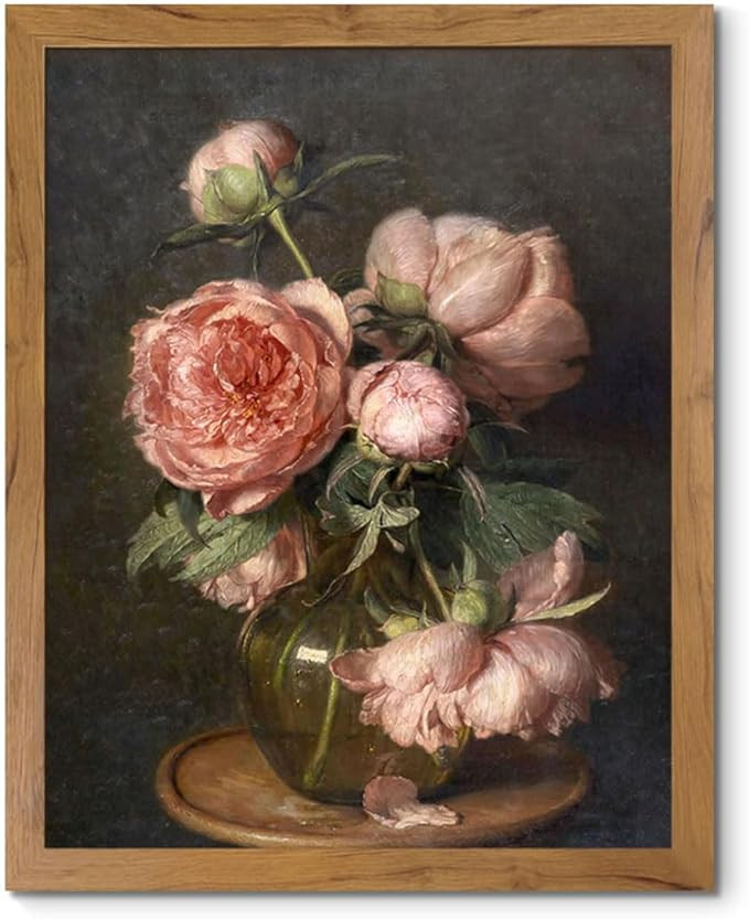 Vintage Flower Wall Art Classical Pink Peony Canvas Prints Picture Retro Floral Painting Aestheti... | Amazon (US)