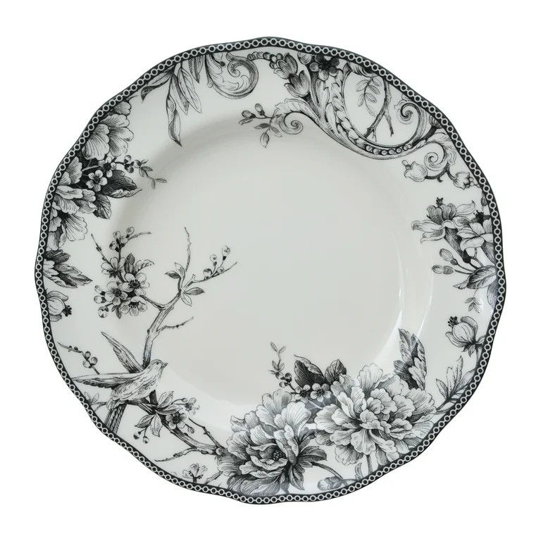 222 Fifth Adelaide Round 16-Piece Porcelain Dinnerware Set, Black Toile | Walmart (US)