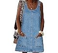 BZB Women's Sleeveless Casual Denim Dress Crewneck Vintage Overall Mini Dress with Pockets | Amazon (US)