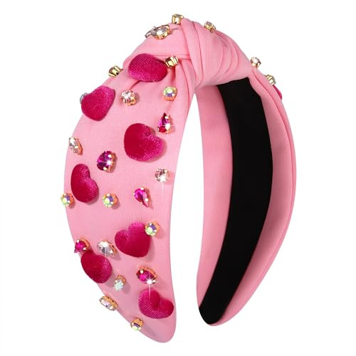 YAHPERN Valentine’s Day Headband for Women Red Pink Heart Knotted Headband Jeweled Rhinestone Crystal Wide Top Knot Hairband Valentine’s Day Hair Accessories Holiday Gifts (Velvet Heart) | Amazon (US)