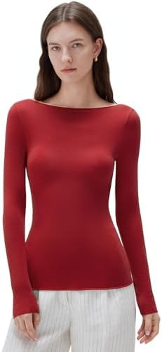 SUUKSESS Cloud Cashmere Women Boat Neck Fitted Long Sleeve Shirt Basic Knit Tops | Amazon (US)