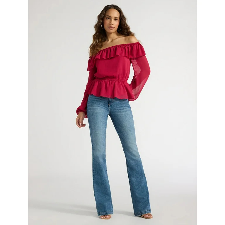 Sofia Jeans Women's and Women's Plus Off Shoulder Top with Long Sleeves, Sizes XS-5X | Walmart (US)
