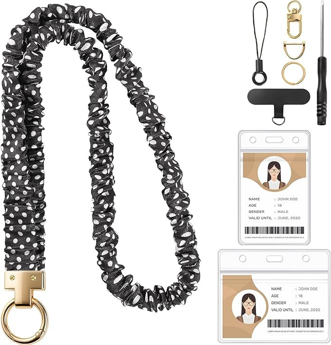 Prudiut Scrunchie Lanyard for Id Badges, Retractable Teacher Lanyards Stretchy Scrunchie Lanyard ... | Amazon (US)