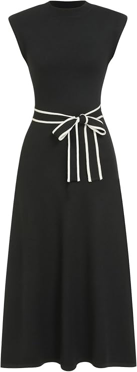 CIDER Women's Turtleneck Sweater Dress Solid Back Cap Sleeve Work Dress | Bow Tie Front, Maxi Dre... | Amazon (US)