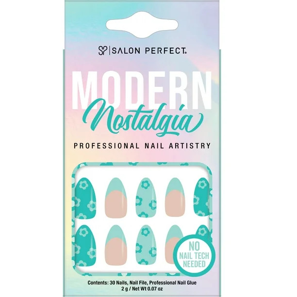 Salon Perfect Artificial Nails, 120 Modern Nostalgia Mint Daisy, File & Glue Included, 30 Nails | Walmart (US)