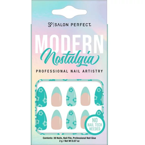 Salon Perfect Artificial Nails, 120 Modern Nostalgia Mint Daisy, File & Glue Included, 30 Nails | Walmart (US)