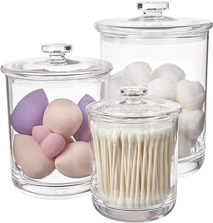 STORi 3-Pack Premium Quality Qtip and Cotton Ball Holders | 15-oz, 30-oz, and 60-oz Clear Plastic... | Amazon (US)