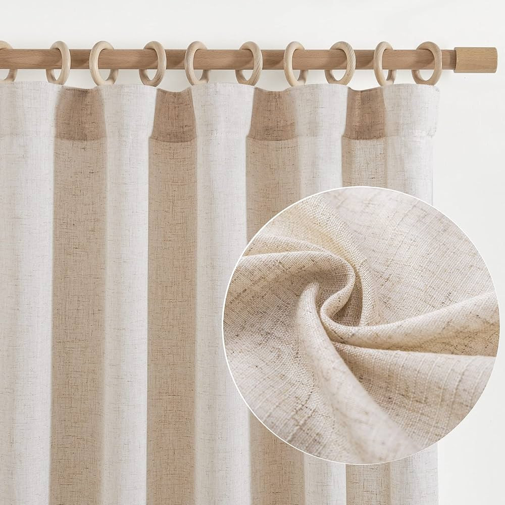 jinchan Linen Beige Curtains 90 Inches Long for Living Room Farmhouse Rod Pocket Back Tab Light F... | Amazon (US)
