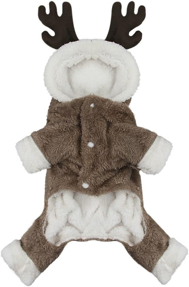 Cute Christmas Dog Costume Jacket Reindeer Snow Sweaters Soft Warm Coral Fleece Pet Hoodie Coat W... | Amazon (US)