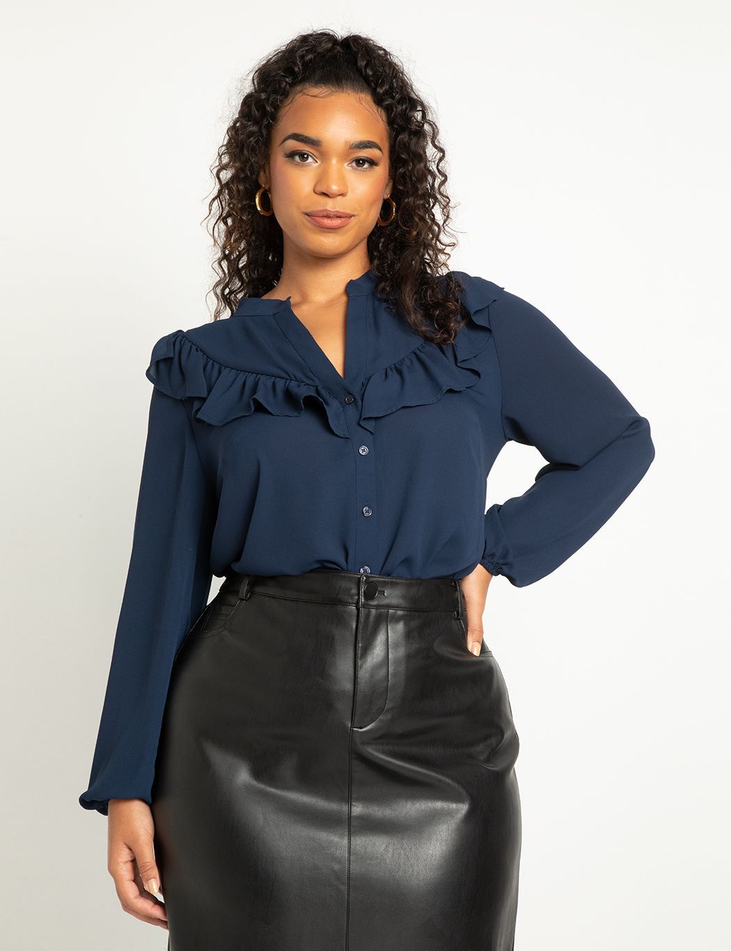 Button Down Top With Ruffle | Eloquii