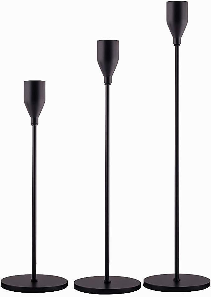 SUJUN Matte Black Candle Holders Set of 3 for Taper Candles, Decorative Candlestick Holder for Weddi | Amazon (US)