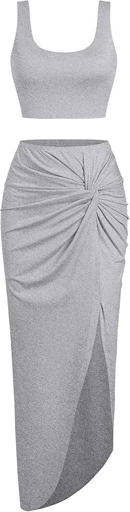 ZAFUL Women’s 2 Pieces Skirt with Crop Tank, High-Slit Twist Skirt Set Bodycon Dress for Party ... | Amazon (US)