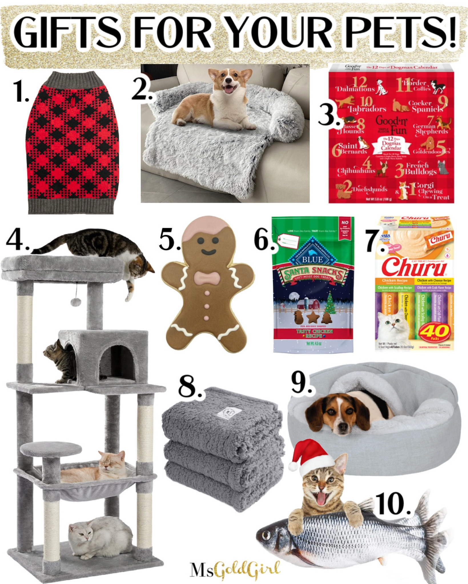 #walmartpartner This month it's all about gifts-and that includes your pets! You can order every one of these on @Walmart!

1. We ordered this sweater in medium for our Westie and XL for our Weimaraner.

2. This sofa protector/bed has been a HUGE hit in our house! My dogs are sleeping on it as I type this!

3. How cute is this doggie Advent calendar?

4. We have this cat tower for our grandcat when she comes over to visit and she loves it!

5. It's a gingerbread dog treat!

6. We love this brand for dog treats. I always get their latest seasonal offering.

7. Possibly the best cat treat on the planet.

8. We ordered these to put on our bed so the dogs have a specific spot to sleep (and make room for the humans).

9. This is the best style of bed for dogs that like to burrow!

10. We got this flopping fish cat toy for our grand cat and she loves to "kill" the fish!

Not shown but linked below-the couch protector/cat scratching product that we just ordered to try and salvage our son's couch. ;)

#walmart #walmartpets #giftsforpets #giftsfordogs #giftsforcats #dogmom 

#LTKGiftGuide #LTKFindsUnder50 #LTKHoliday