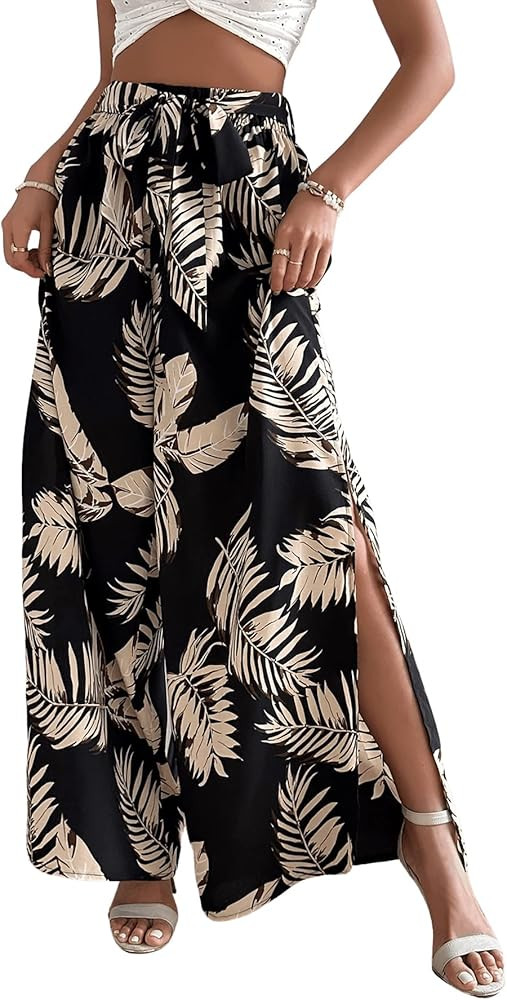 Floerns Women's Ditsy Floral Tie Front Wide Leg Wrap Long Pants | Amazon (US)