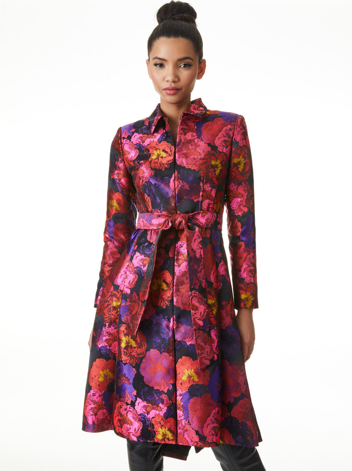 BAIN FLORAL HIGH LOW COAT | Alice + Olivia
