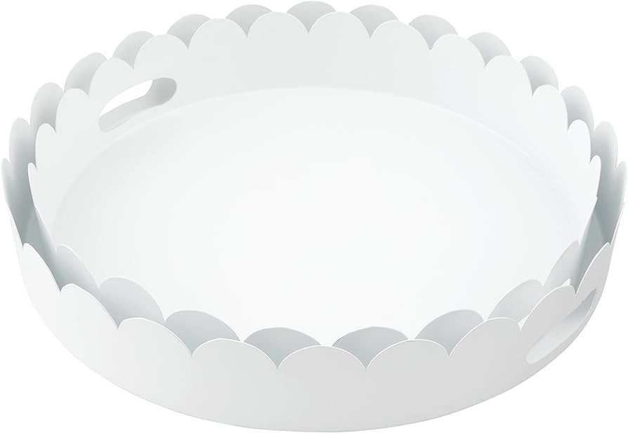 Mud Pie Nested Scalloped Metal Tray Set, 17" dia, White | Amazon (US)