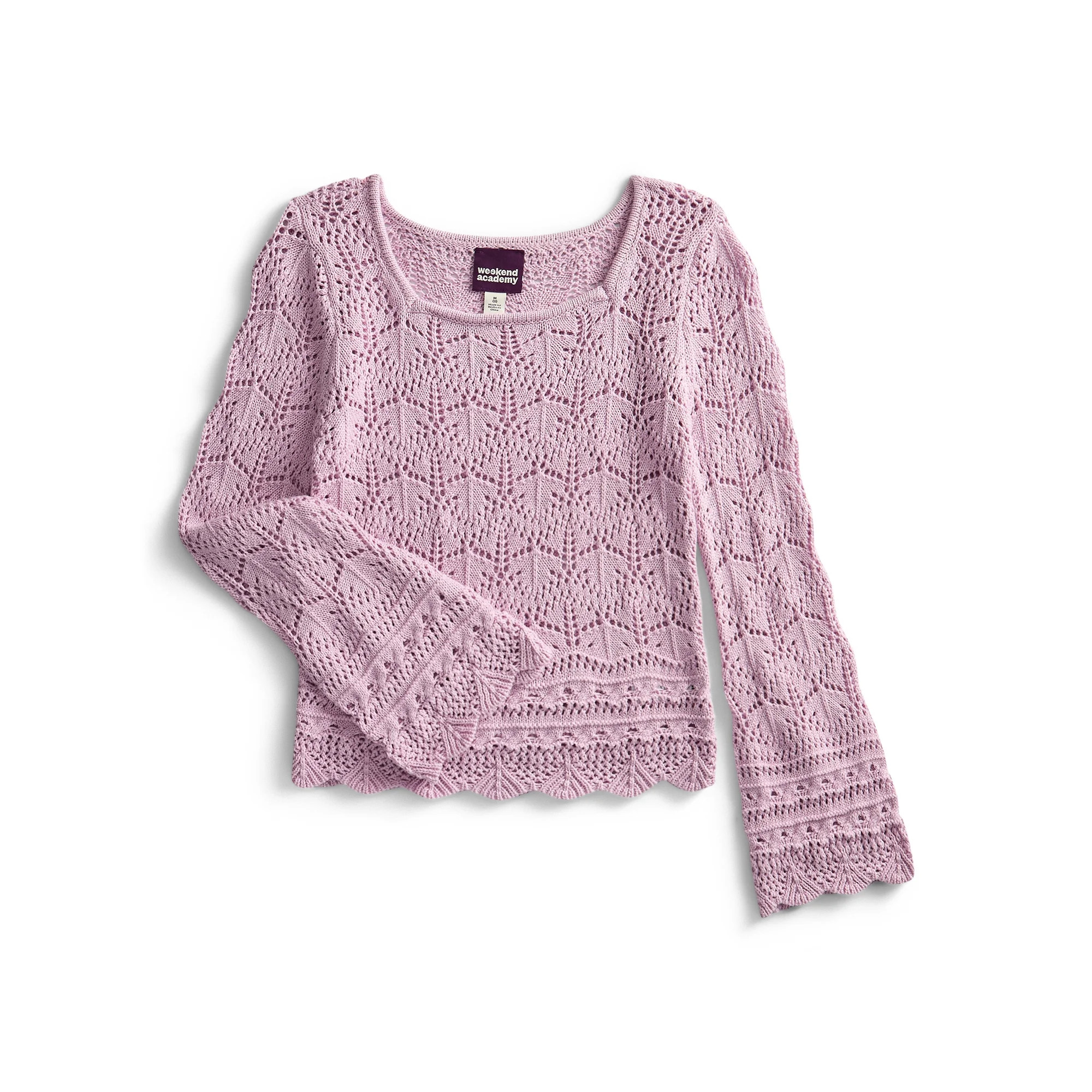 Weekend Academy Girls Crochet Top with Long Sleeves, Sizes 4-18 | Walmart (US)