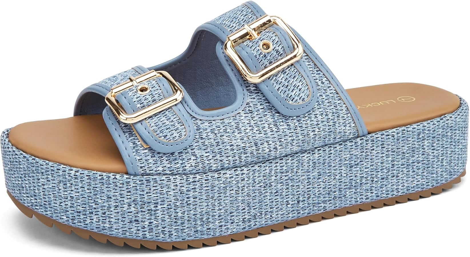LUCKY STEP Women's Platform Slide Sandals Braided Adjustable Strap Flat Open Toe Summer Casual Sh... | Amazon (US)