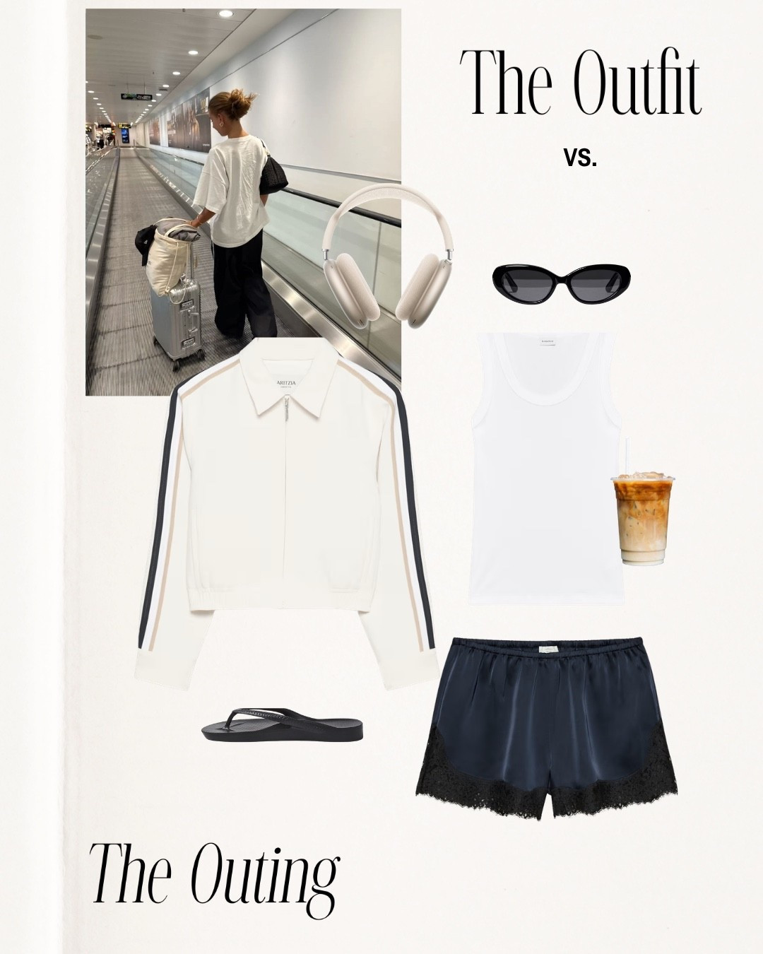Airport fit!!!🧋✈️ 

Aritzia, jackets, satin shorts, Amazon finds, glasses, summer looks, travel, California, headphones, date outfit, coffee run, every day looks, Abercrombie, target