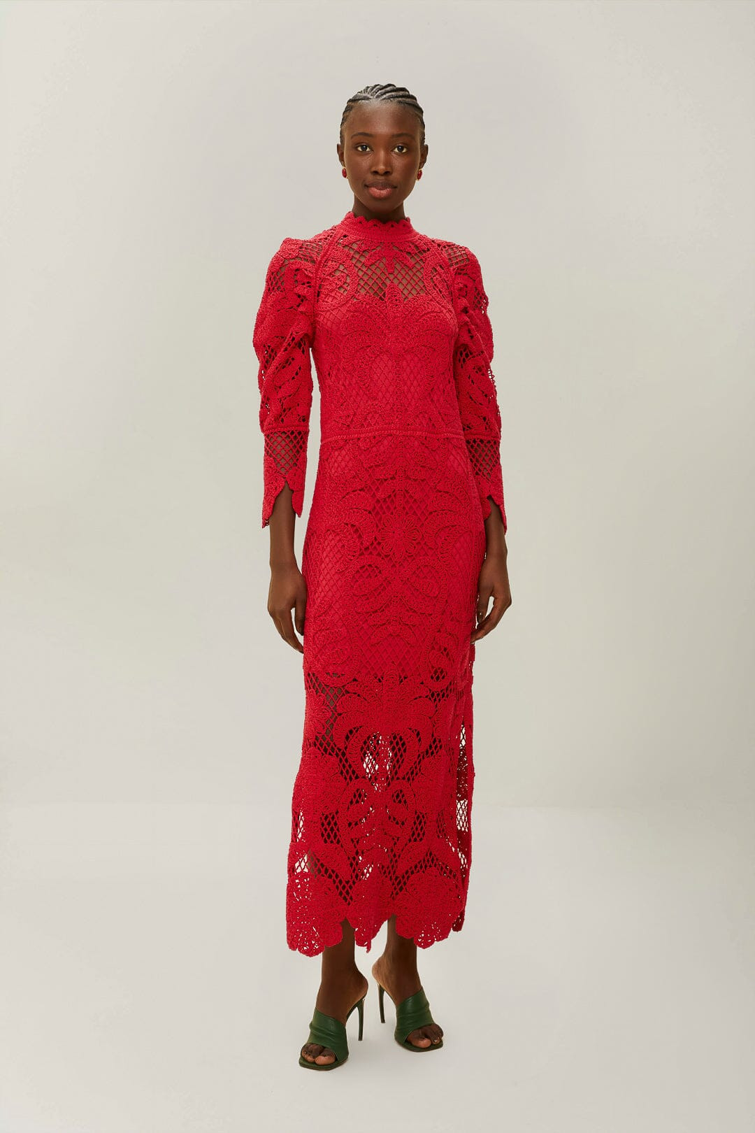 Red Lace Long Sleeve Knit Dress | FarmRio (US)