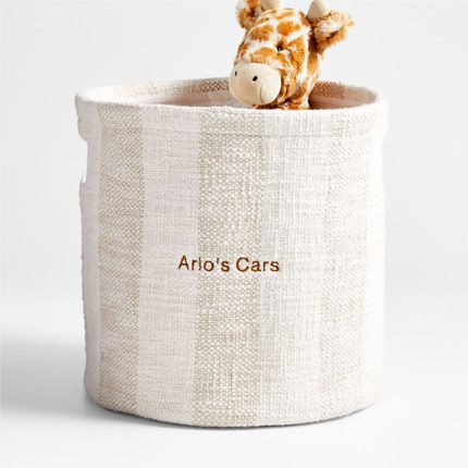 Click for more info about Cove Stone Tan Organic Cotton Striped Shelf Storage Bin + Reviews | Crate & Kids