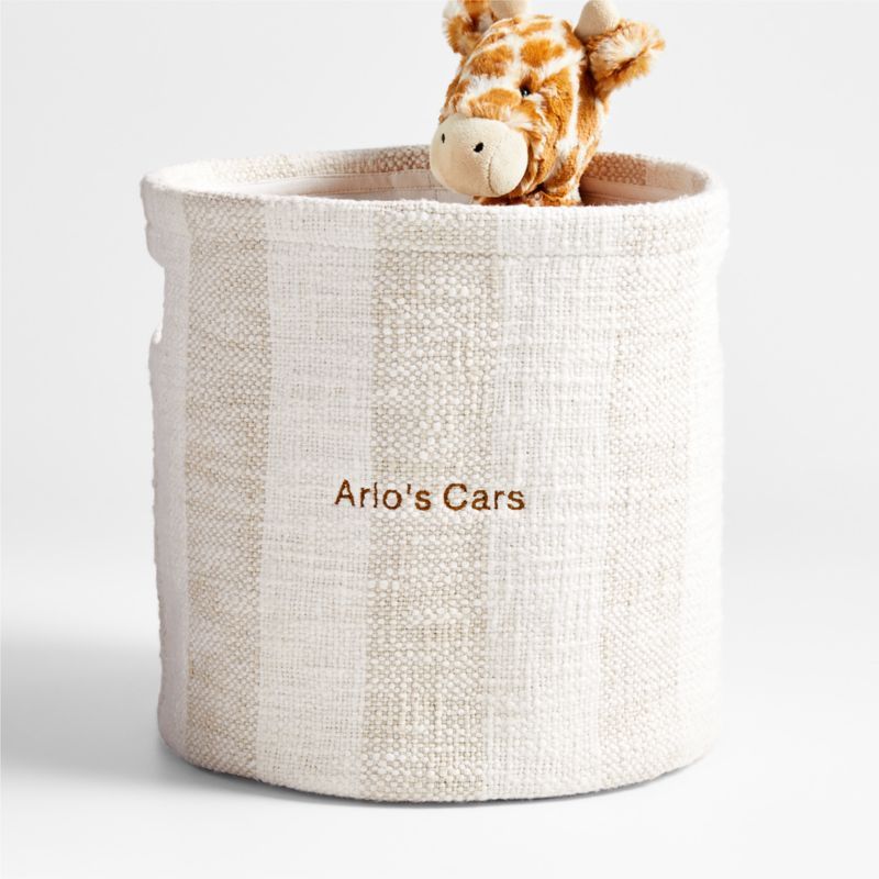 Cove Stone Tan Organic Cotton Striped Shelf Storage Bin | Crate & Kids | Crate & Barrel
