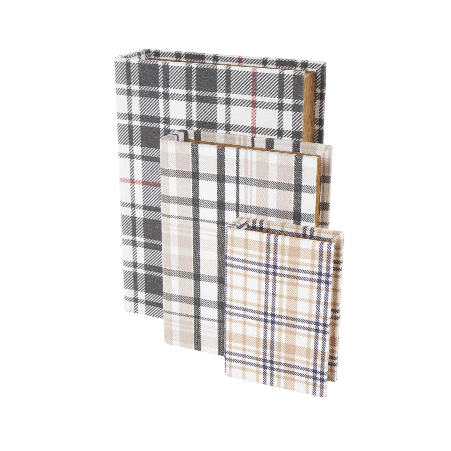 Storage Book Geometric Box With Plaid Inspired Pattern And Paper Detailed Edges | Wayfair North America
