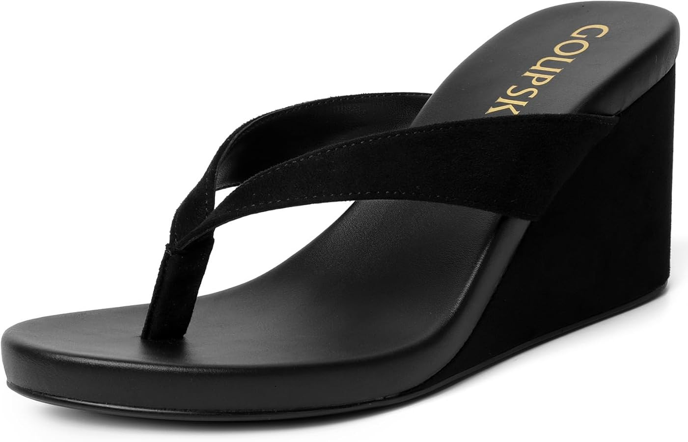 Amazon.com | GOUPSKY Black Suede Wedge Flip Flops for Women Open Round Toe Platform Sandals Slip ... | Amazon (US)