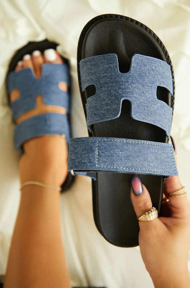 Miss Lola | Evana Denim Slip On Sandals | MISS LOLA