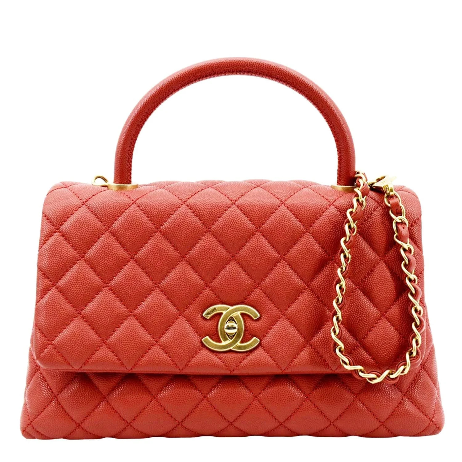 Pre-Owned CHANEL Medium Coco Quilted Caviar Leather Top Handle Shoulder Bag Red | Walmart (US)