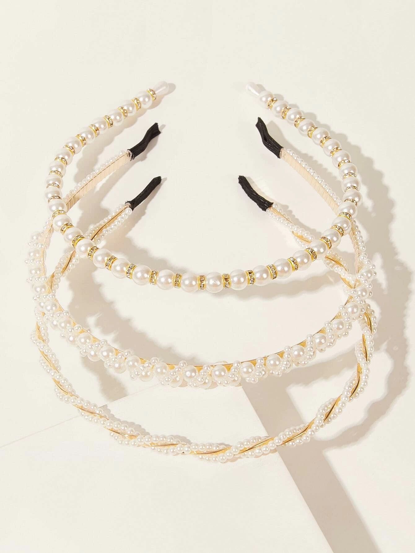 3pcs Faux Pearl Beaded Hair Hoop | SHEIN