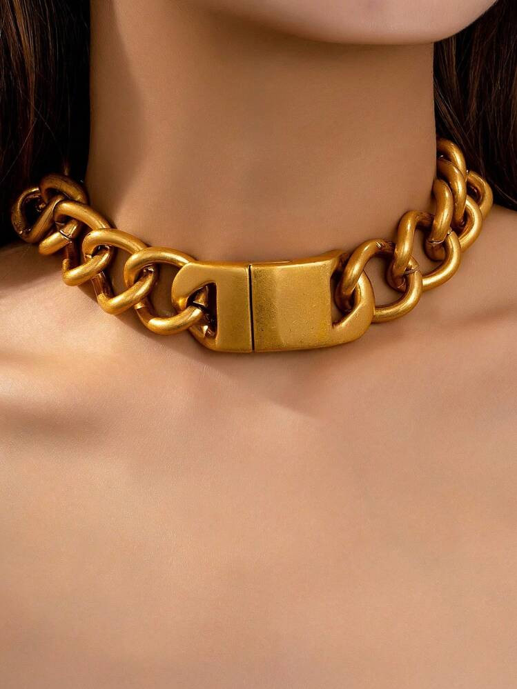 1 Pc Golden Color Chunky Curb Chain Choker Necklace For Women , Magnetic Clasp Cuff Chokers | SHEIN