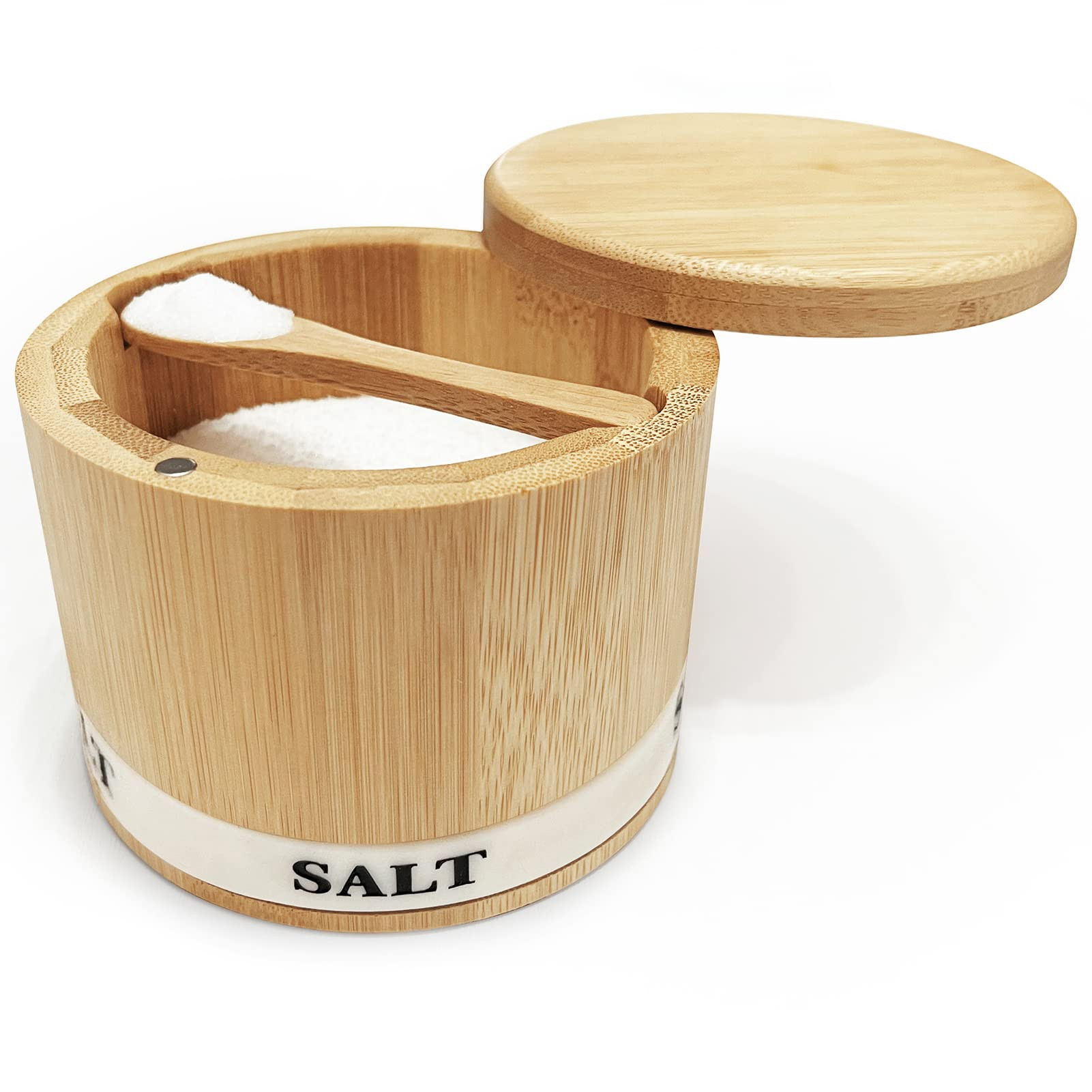 Salt Box Bamboo Salt Container with Swivel Lid with Magnetic to Easily Open and Seal Salt Cellar ... | Amazon (US)