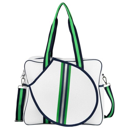 Queen of the Court Tennis Bag, Tennis bag for women, tennis tote (White/green/navy/silver) | Amazon (US)