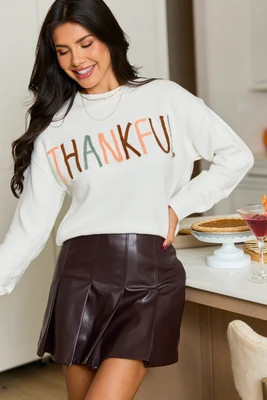 Thankful Ivory Embroidered Sweater | Pink Lily