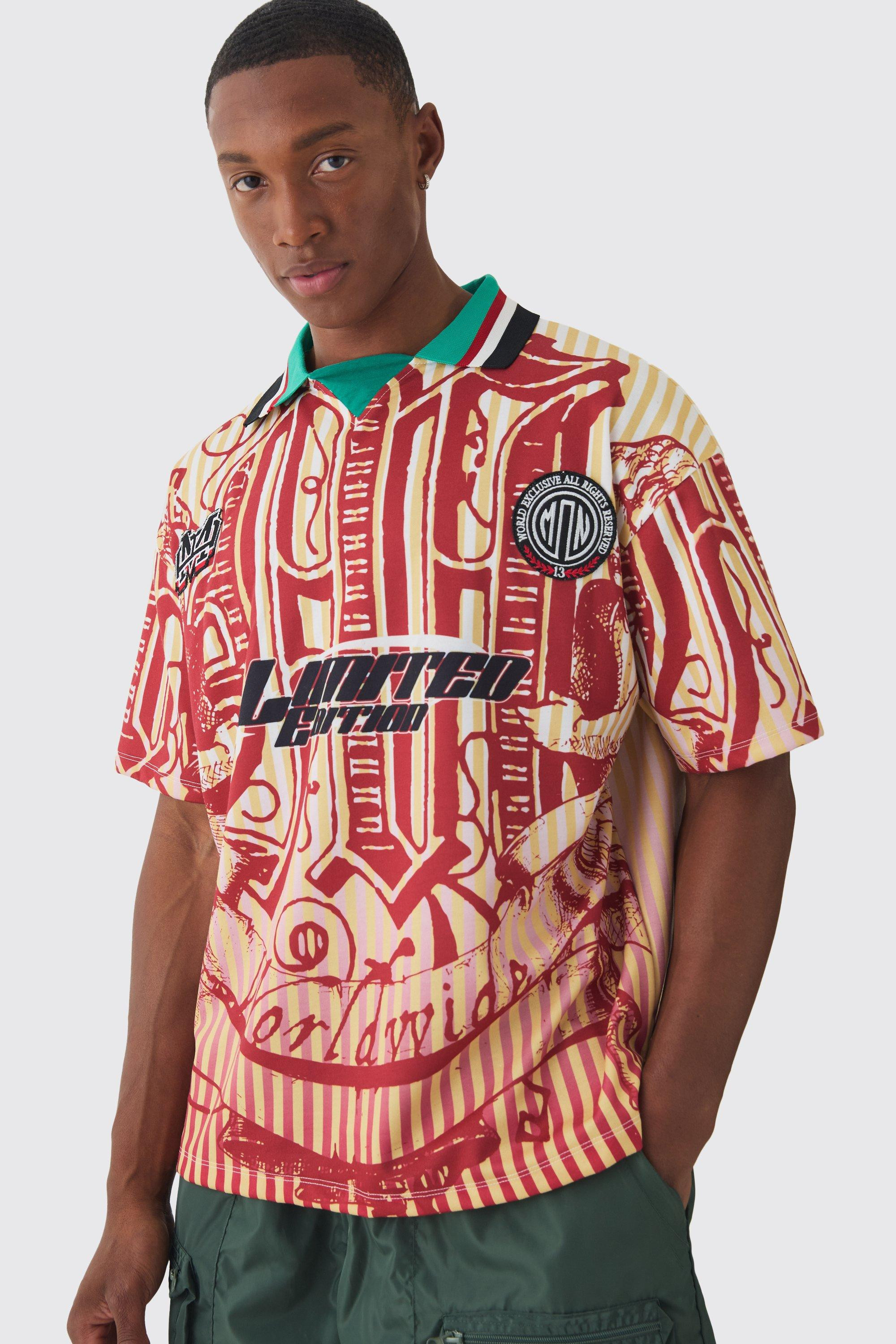 Oversized Striped Applique Football T-shirt | boohooMAN (US & Canada)